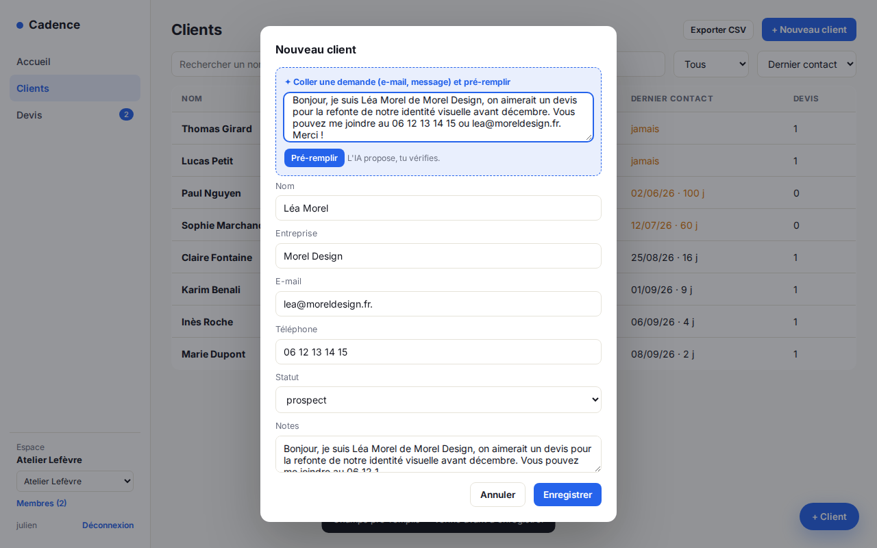 Fonction IA qui pré-remplit une fiche client