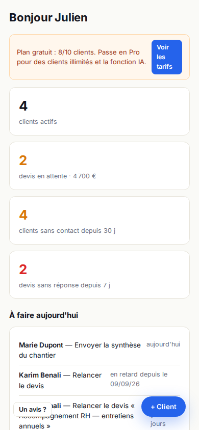 La même application sur téléphone